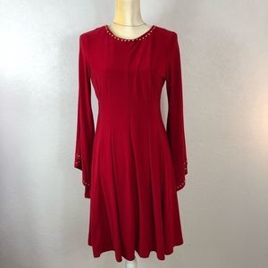 Soho Apparel LTD Red Bell Sleeve Studded Dress SM